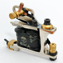 Load image into Gallery viewer, HAND ENGRAVED Mid-Big Grouping Liner- Skull and Waves, Nickel, Black