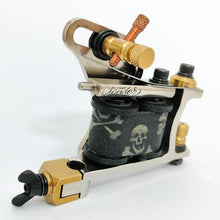 Load image into Gallery viewer, HAND ENGRAVED Mid-Big Grouping Liner- Skull and Waves, Nickel, Black